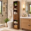 Armoire de rangement étroite et haute avec 1 porte vitrée et 3 tiroirs, armoire de plancher