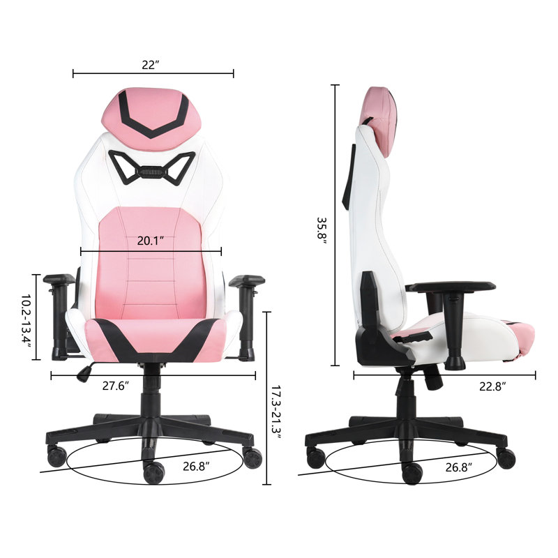 Fauteuil de jeu et de course pivotant ergonomique Inbox Zero, Rose / blanc