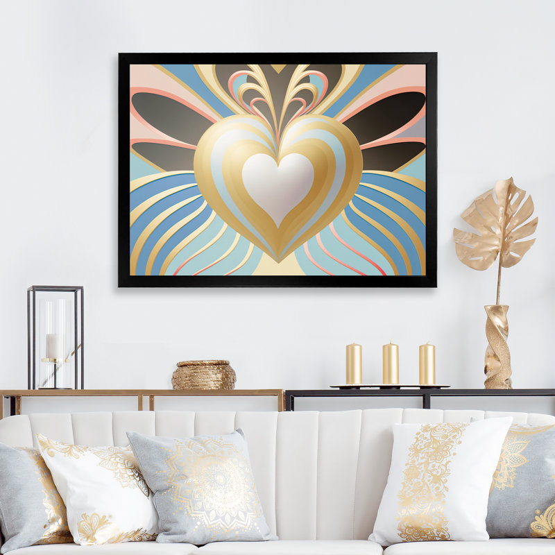 «Shining Contemporary White Heart I», reproduction sur toile, Impression noire sur toile encadrée