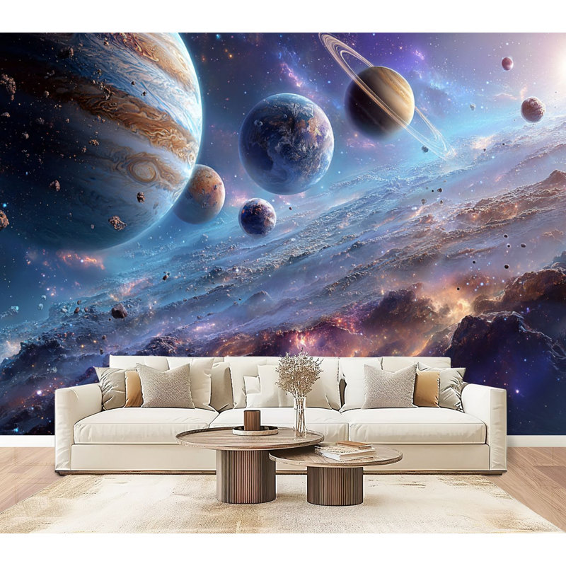 Papier peint adhésif ultra-détaillé Nebula Planets, 96" L x 69" W