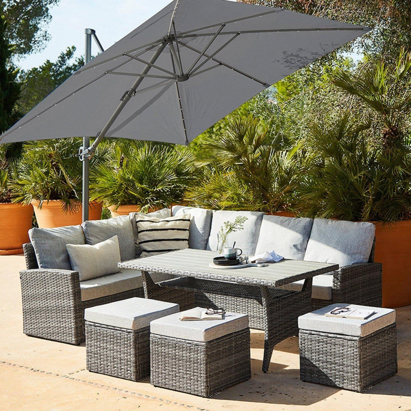 Allena 9 - Person Garden Lounge Set with Cushions, Cream, Grey, Black