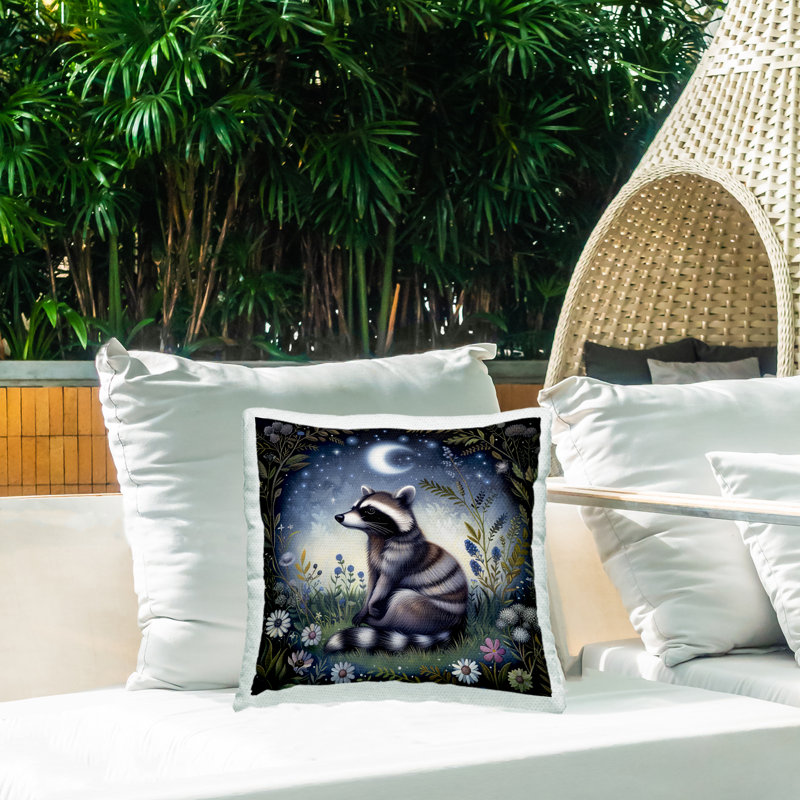 Coussin d'extérieur Raccoon Under Night Forest
