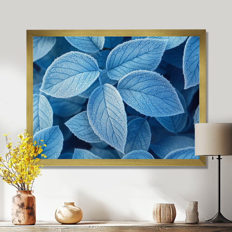 «Ifraz Frost Blue Leaves Tranquility II» - feuilles, art mural, Reproduction encadrée d'une seule photo, H 12 po x l 20 po