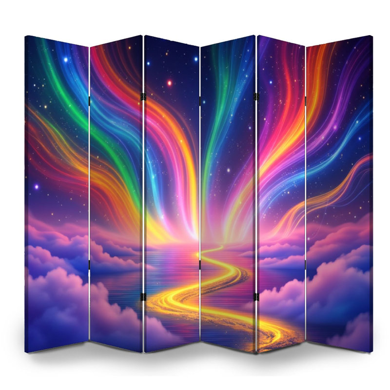 Paravent 6 panneaux à cloison pliable Royal Vibrant Rainbow Light, 6, H 71 po x l 96 po x P 1 po