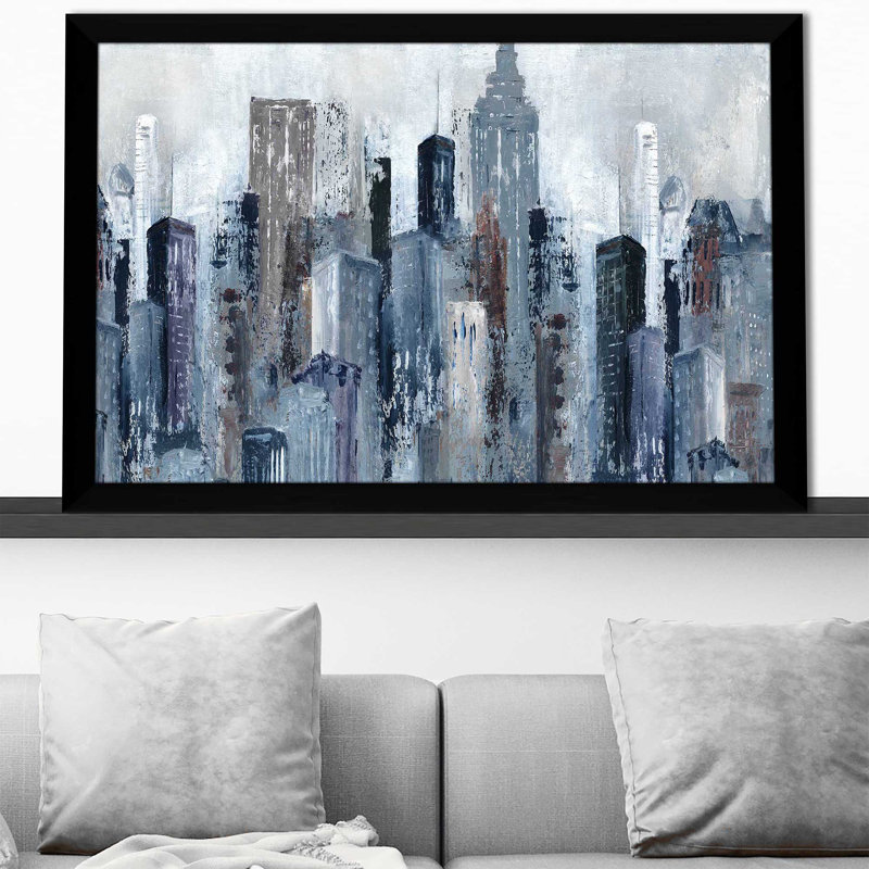 City Mood by Carol Robinson - Painting, Black Framed, 21.5" H x 27.5" W x 0.75" D