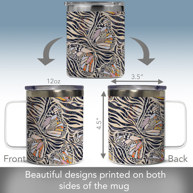 Tasse en acier inoxydable à papillons avec couvercle 12 oz. Ebern Designs