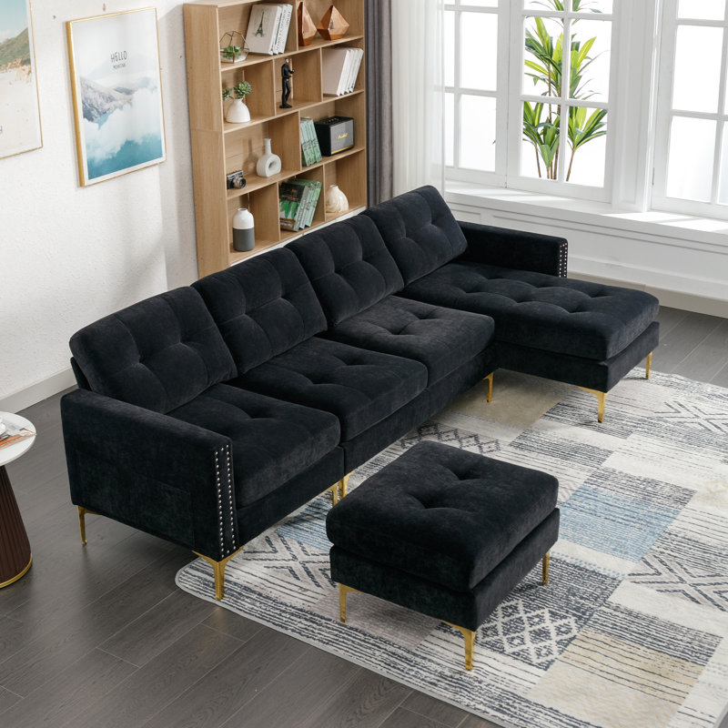 Canapé modulaire convertible en L 110 po avec repose-pieds mobile pour salon
