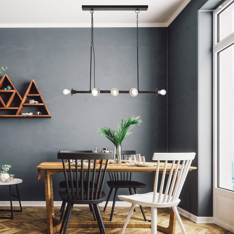  48"L 8-Light Black Metal Industrial Chandelier