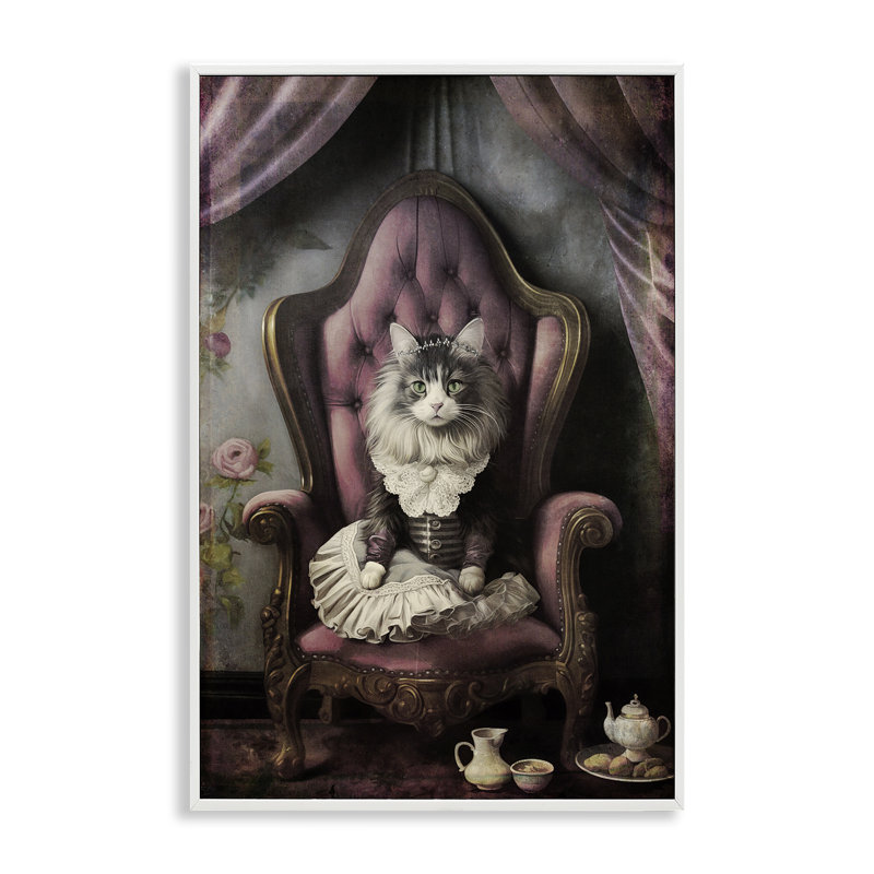 Royal Cat & Tea Giclee Art by Sasha, Coastal White Framed Giclee, 24" H x 16" W