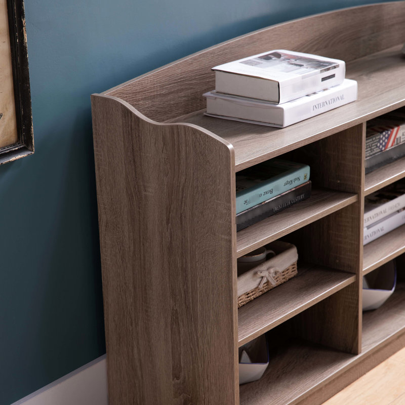Banc de rangement pour chaussures en taupe foncé, fabriqué en bois, avec neuf tablettes
