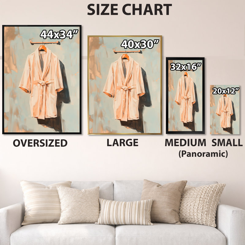 Robe beige en attente dans la salle de repos I - Tableau encadré Pop Art mural, H 32 po x l 24 po, Black Picture Framed
