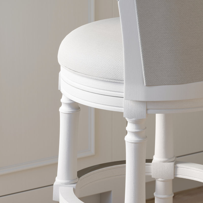 Tabouret de bar de 31 po, pivotant, assise et dossier rembourrés, blanc, gris, assemblage simple à 180 degrés, profondeur de 22,3 po, largeur de 22,32 po, hauteur de 43,52 po avec pivot, confortable