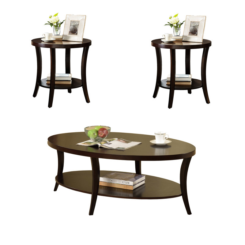 3 tables basses avec tables de bout en placage de bois, amplement d'espace de présentation, rehausser votre décoration intérieure ovale en riche bouleau, meubles de salon