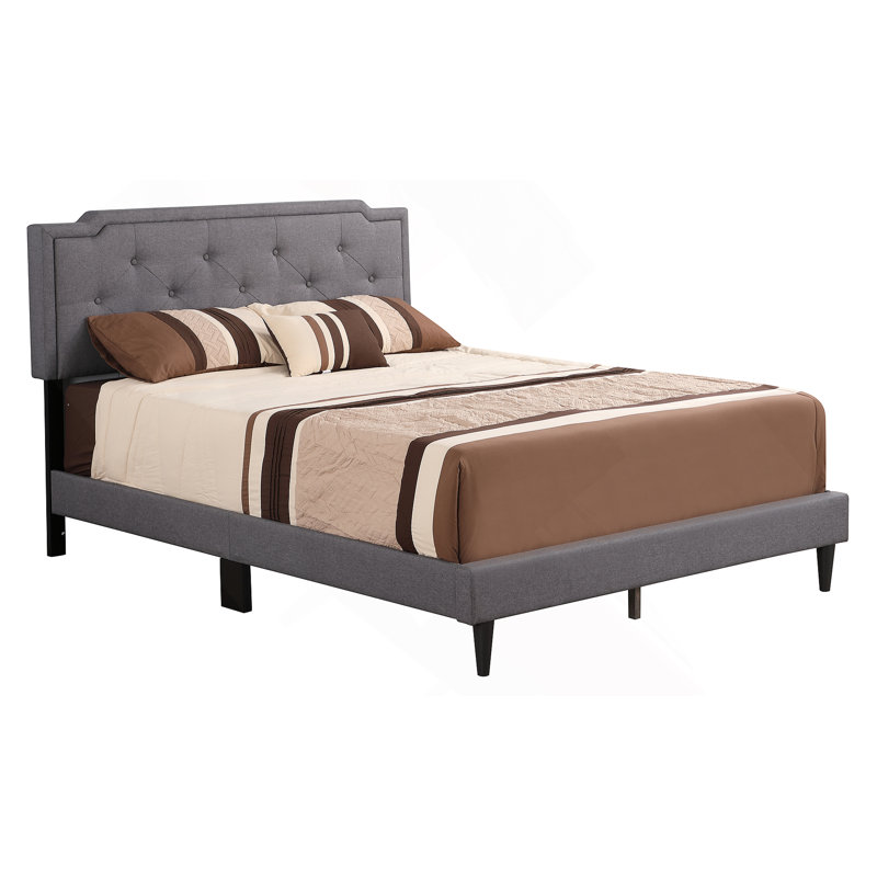 Upholstered Bed Frame With Button Tufted Headboard, Gray, Queen