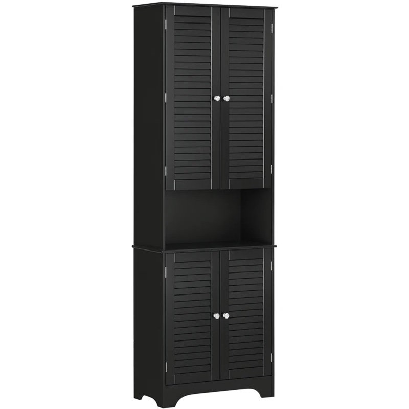 Black Freestanding Cabinet With 2 Cabinets,Tall Narrow Bathroom Storage Cabinet With Doors And Shelf Adjustability, Black