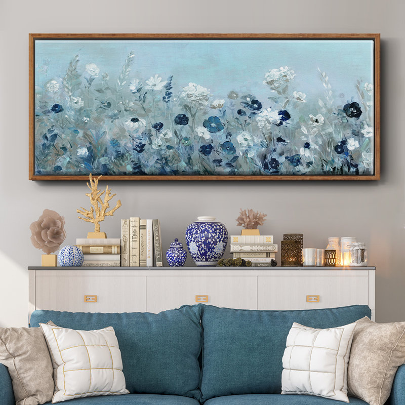 Teal Light Garden- Framed Canvas, 8" H x 20" W