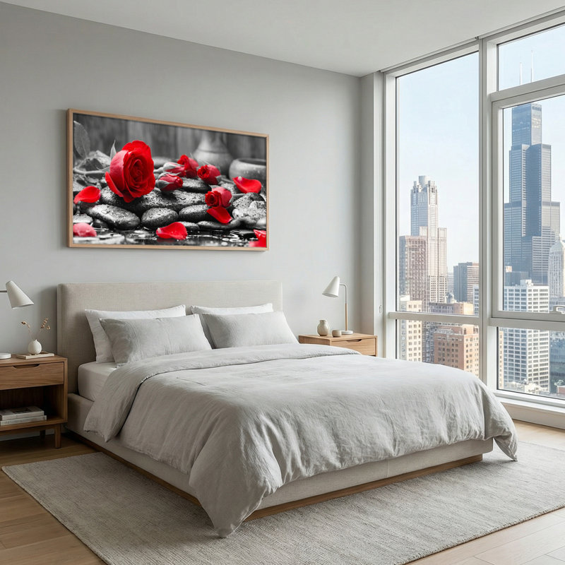 Ensemble de 1 tableau sur toile Rose rouge, L 58 po x H 28 po, Naturel