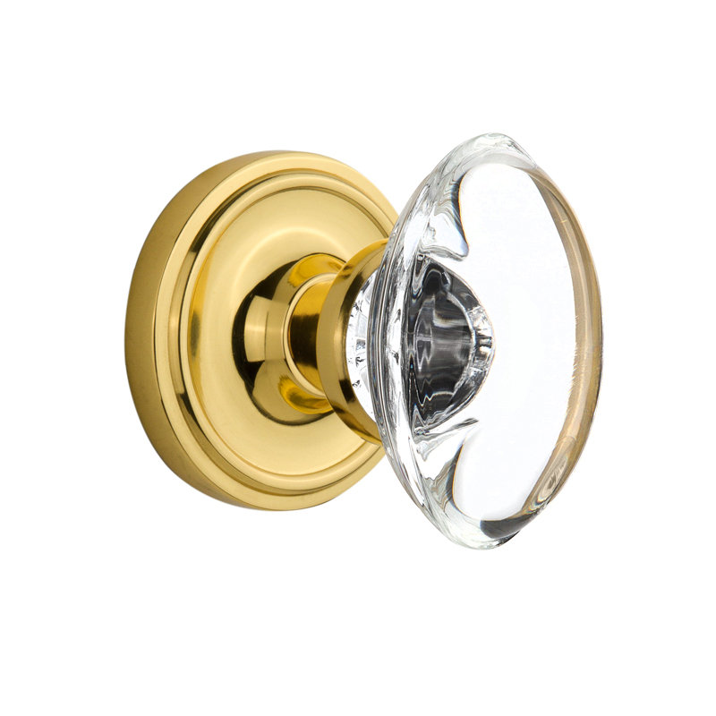 Bouton de porte de mortaise intérieure ovale en cristal avec rosette classic, Laiton poli