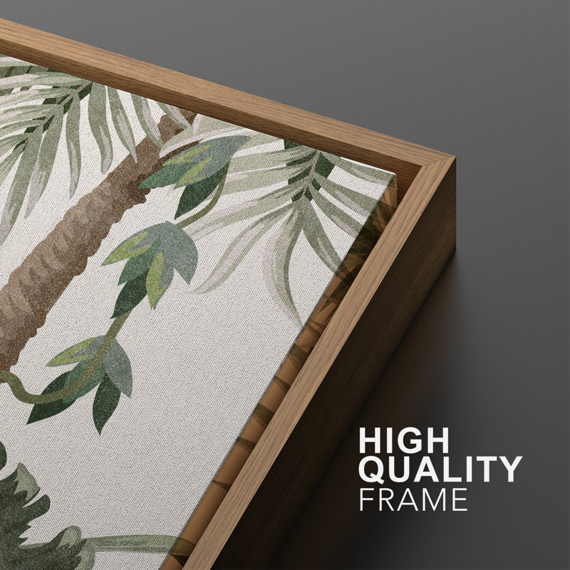 «Soft Neutral Tropical Palms and Botanical Greenery», reproduction d'art sur toile encadrée 3 pièces., Cadre naturel
