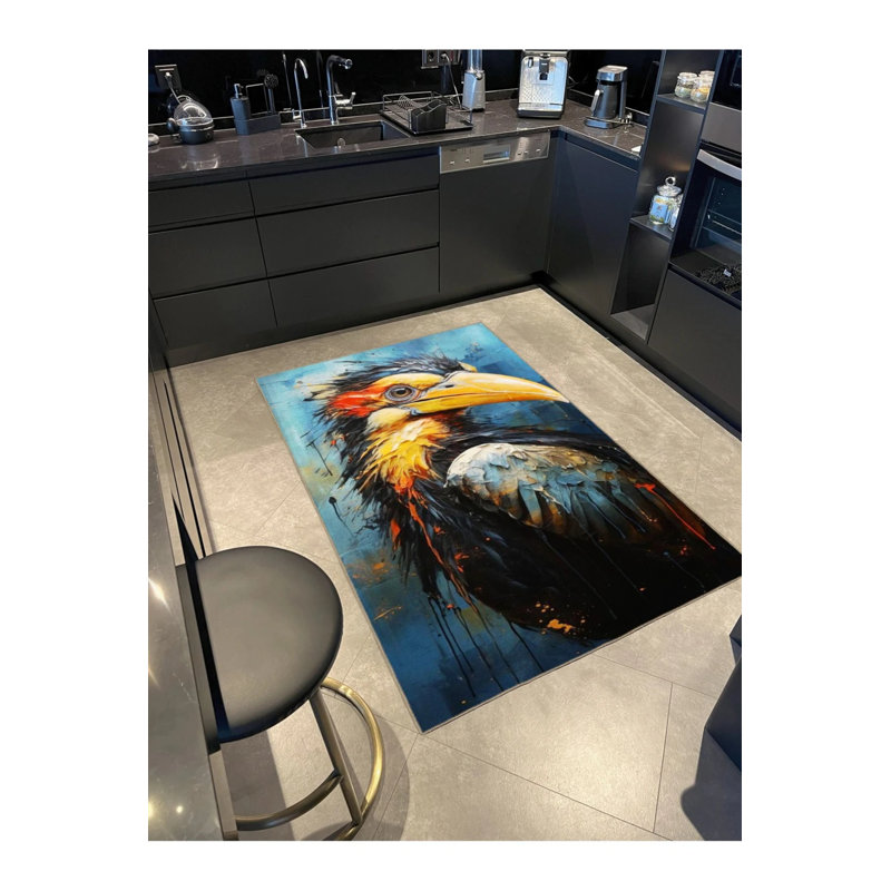 Multicolored Surrealist Design Abstract Hornbill Bird Pattern Modern Decorative Carpet, Rectangle 2'4" x 4'