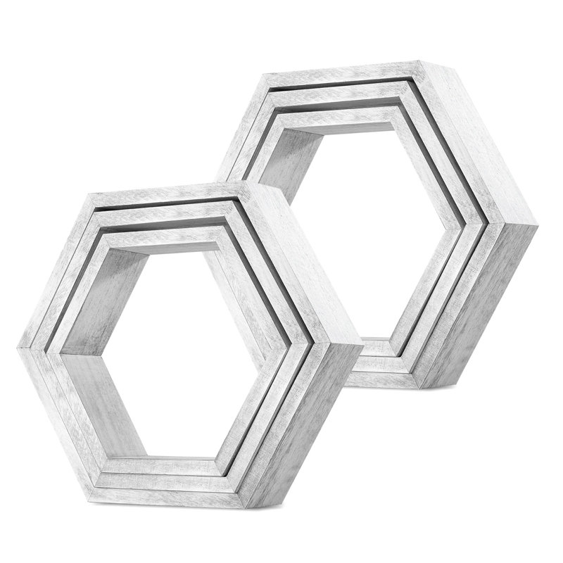 Tablette flottante hexagonale à 3 tablettes Jermond, Blanc cassé