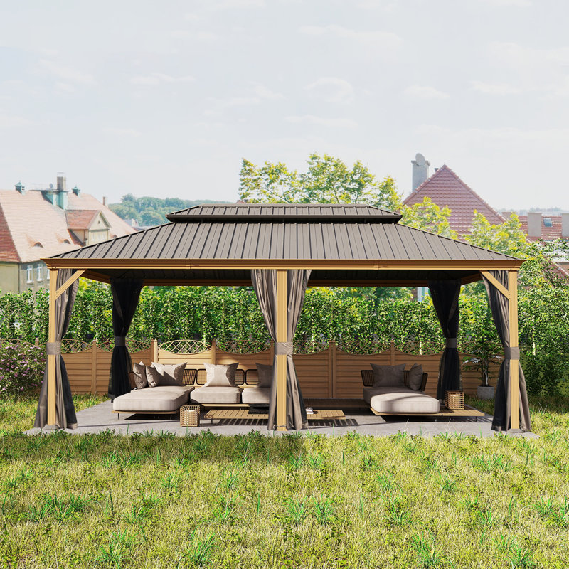 Cavus Outdoor Aluminum Patio Gazebo with Galvanized Steel Double Roof, 14 ft. x 12 ft.