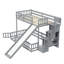 Lit simple superposé au dessus d'un lit double avec glissade, escalier de rangement, lit superposé en bois de pin massif avec garde-corps-116965923