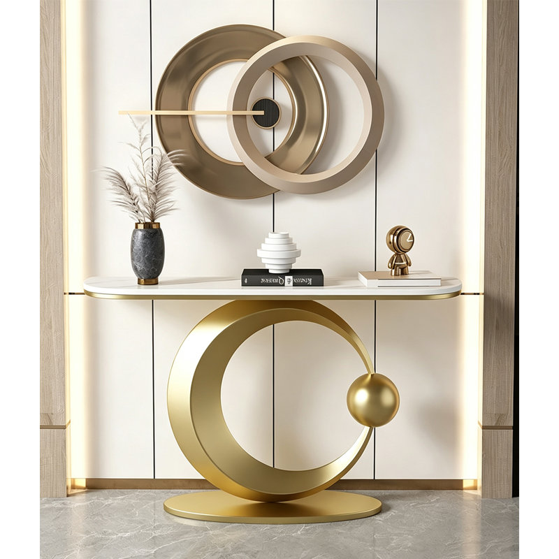 Table de salle à manger Glam, H 31,5 po x l 47,2 po x P 11,8 po, White / Gold, Gold