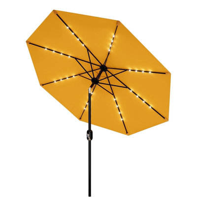10 ft. Patio Umbrella, Solar LED Lighted 8-Rib Round Market Umbrella with Crank Lift and Tilt, Yellow