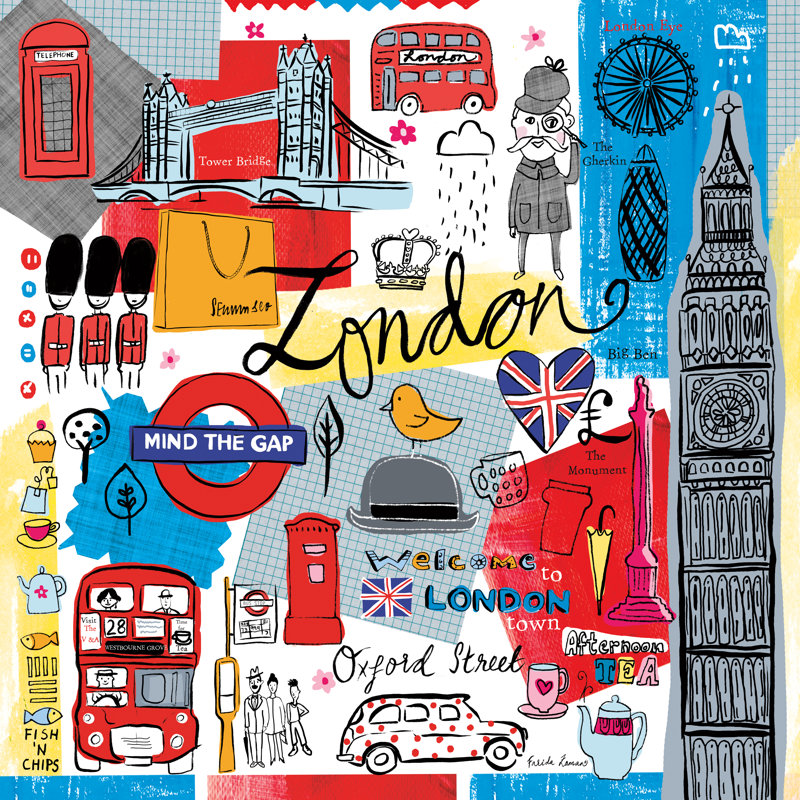 «Global Travel III» par Farida Zaman - peinture sur toile tendue, H 12 po x l 12 po, Pas de tapis, Toile avec cadre noyer