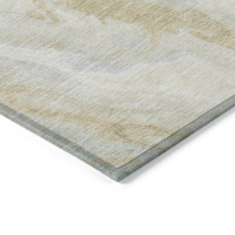 Tapis extérieur lavable abstrait beige et argenté Everette 5 pi x 8 pi Everette