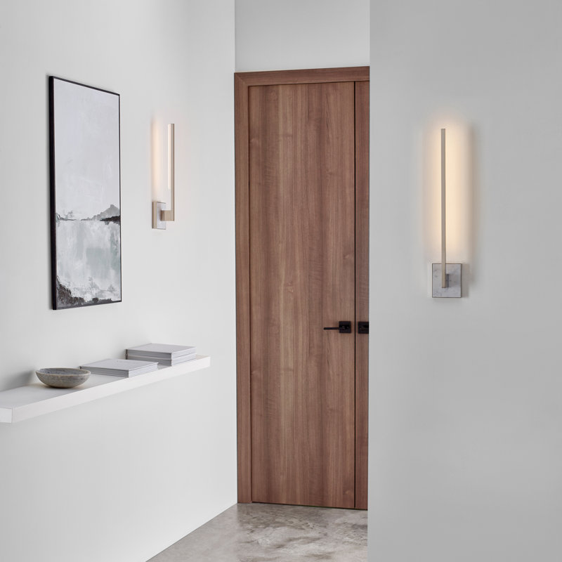Klee 1 - Light LED Armed Sconce, Natural Brass/White Marble