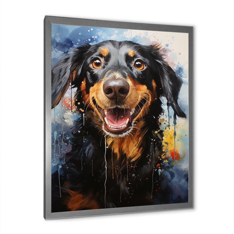 Teckel délice sur toile, H 20 po x l 12 po x P 1 po, Cadre simple argenté