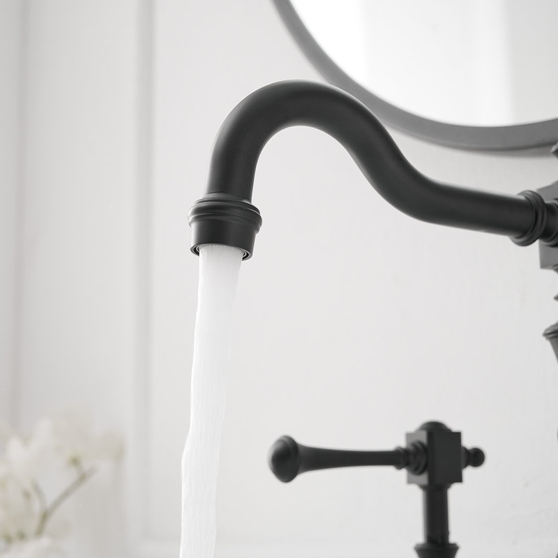 Robinet de salle de bain à large entraxe avec bonde, Noir mat