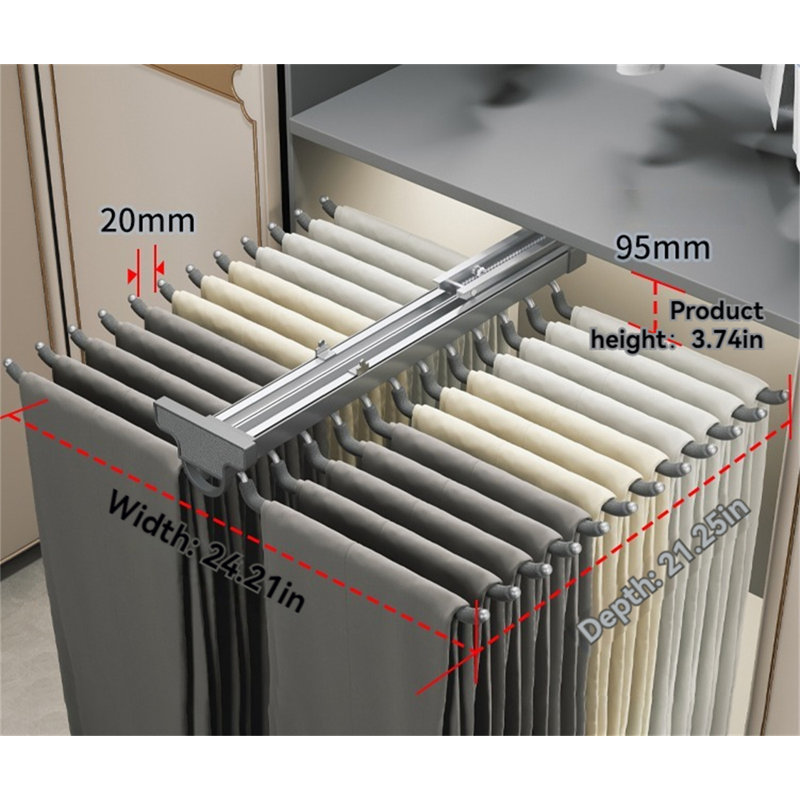 Maxhold Dual-Row Pull-Out Pants Rack, 1.18" H x 24.32" W x 32.25" D