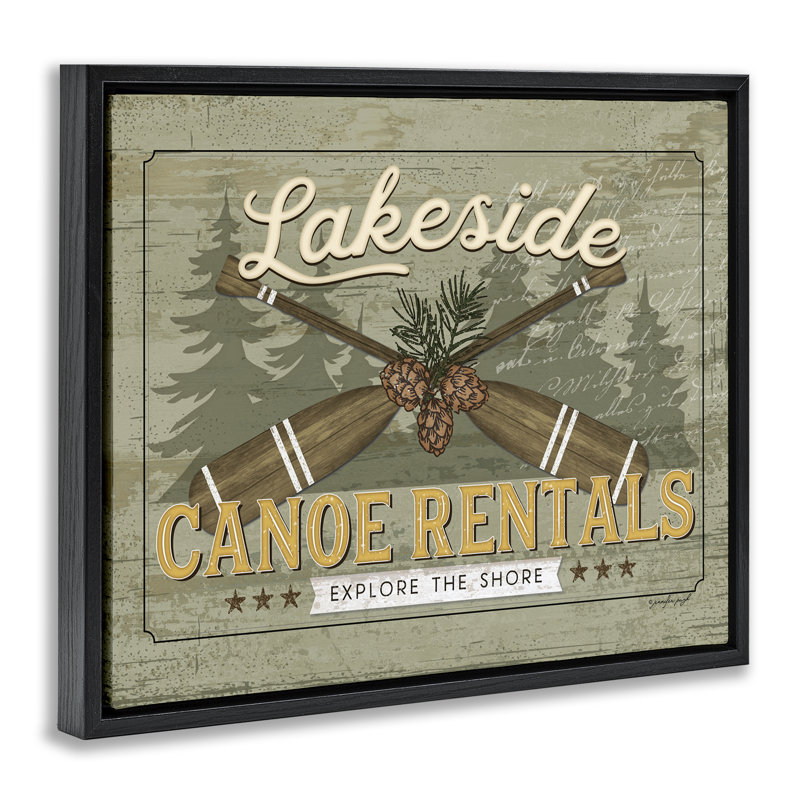 Art mural sur toile flottant Lakeside Canoe, H 25 po x l 31 po, Cadre flottant noir de jais