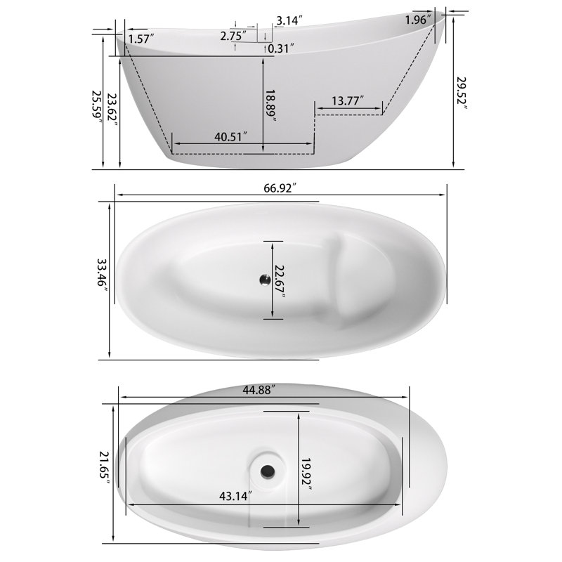 Baignoire de trempage autoportante à surface solide de 66,92 po x 33,46 po Hearthstone