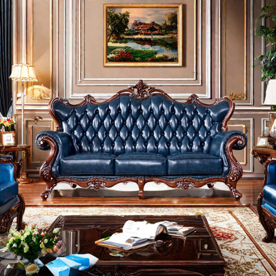 Luxurious European Sofa 86.61'' Genuine Leather Rolled Arm Sofa -  FURNITURE LEISURE, INC., XJYLR11I07G