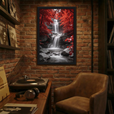 Plantes et fleurs, feuilles rouges, chute d'eau, noir et blanc, nature