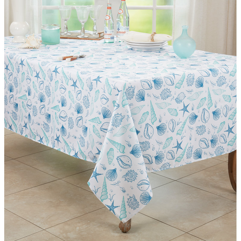 Blue Seashell Design Rectangular Polyester Tablecloth