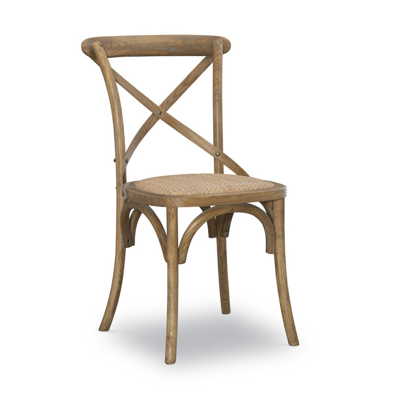 Bailes Solid Elm Wood Cross Back Side Chair, Gray Wash