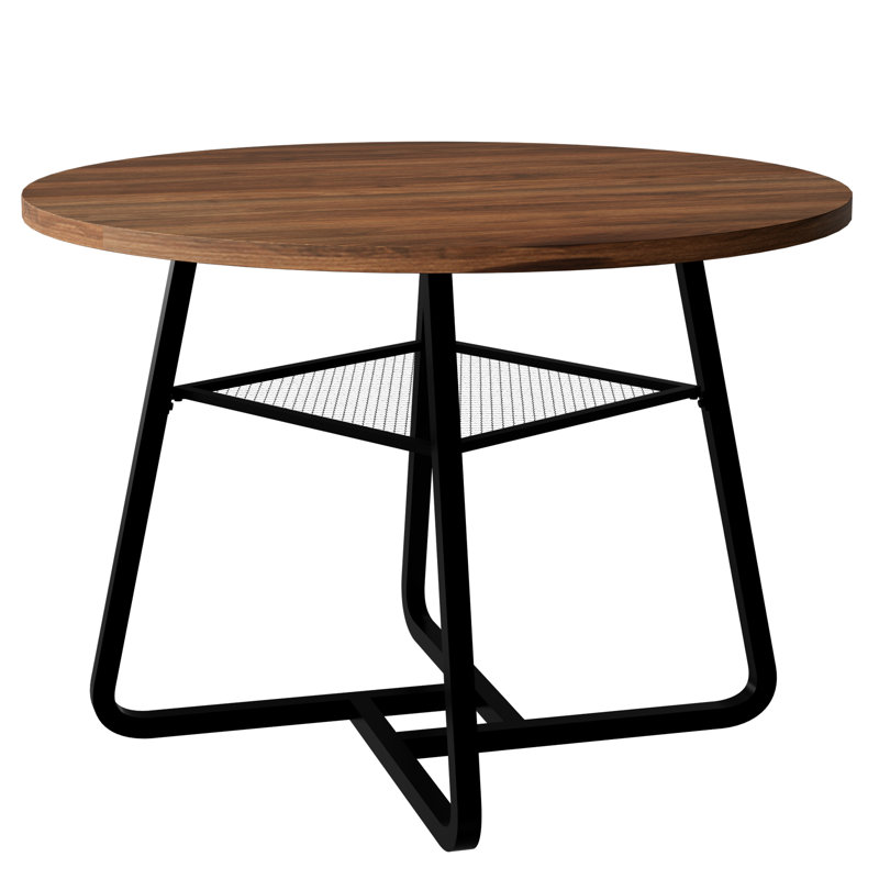 43" Industrial Round Dining Table for 4-6,Metal Mesh Shelf & Black Frame for Kitchen,Dining Room, Rustic Brown