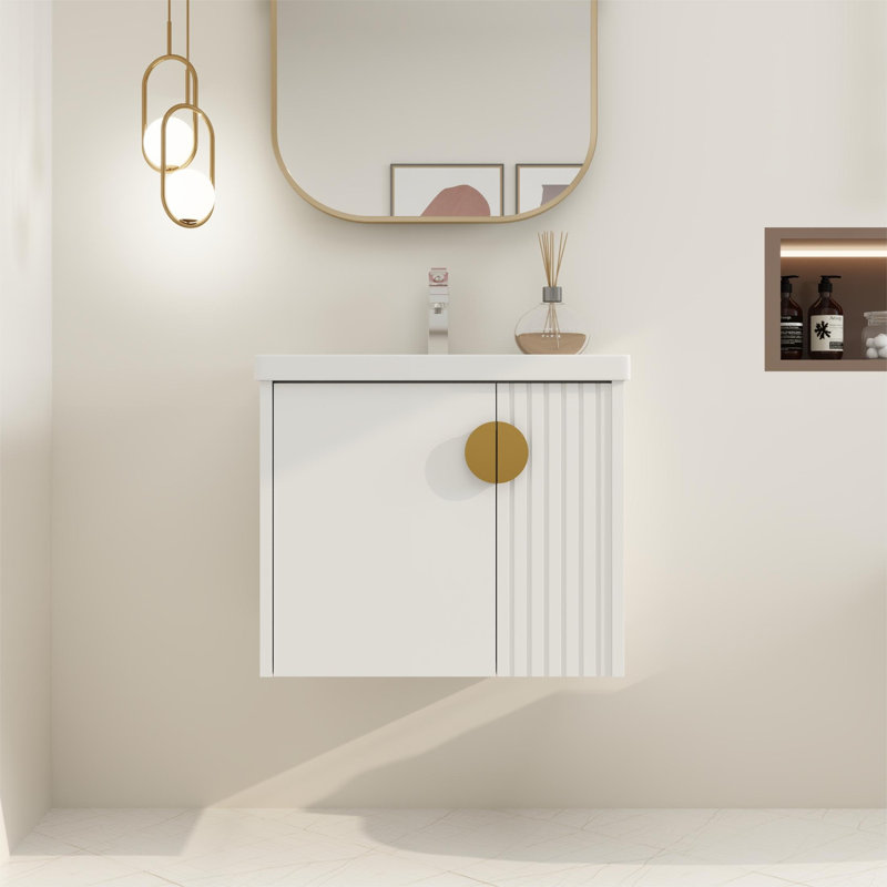 Martellish 24'' Single Floating Bathroom Vanity with 2 Soft Close Doors and Ceramic Top, White