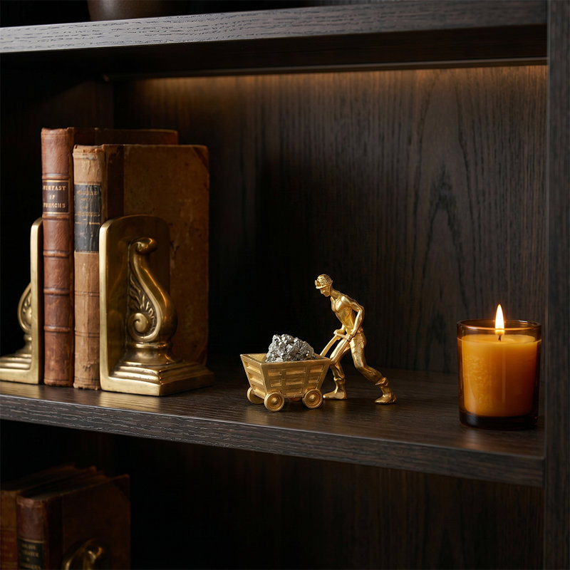 Sculpture de bureau or minière avec cristal de pyrite brute - statue de collection unique pour le bureau à domicile, la bibliothèque et le manteau de cheminée | Idée cadeau unique