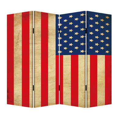 Chauntel 84" X 84" Multi Colour Wood Canvas American Flag Screen