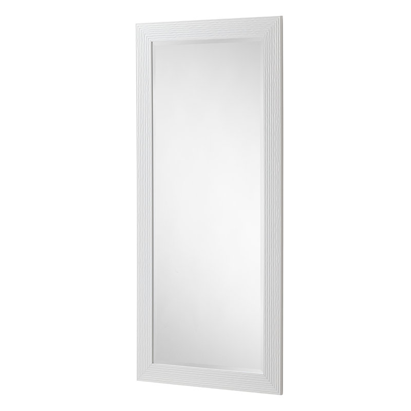 Madge Wavy Framed Wall Mounted Accent Mirror Bevelled, 77cm H x 168.5cm W, Gloss White