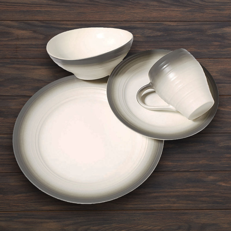 Swirl 4 Piece Place Setting, Service for 1, Ombre Graphite