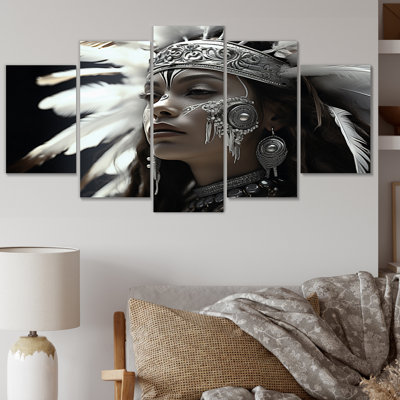 Native Art Tribal Spirit Portrait - Native American Canvas Art Print - 5 Panels