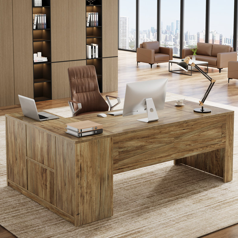 Jenkins 70.87" W L-Shaped Manufactured Wood Desk with Storage Cabinet 