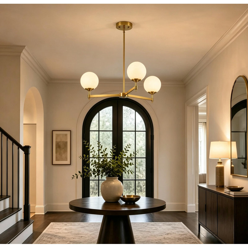 Glass Semi Flush Mount, Doré